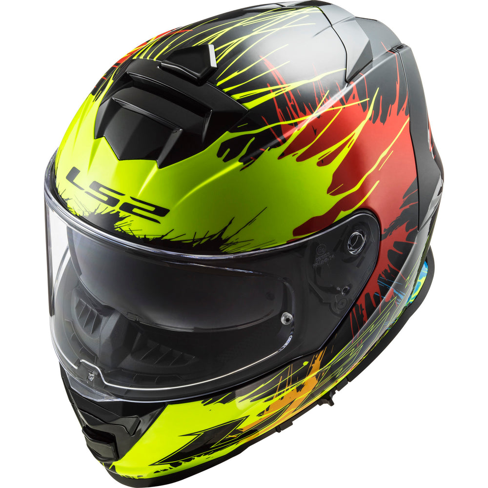 LS2 FF800 Storm Drop Motorcycle Helmet Visor (Black Yellow Red 53-54cm  XS No Additional Visor)