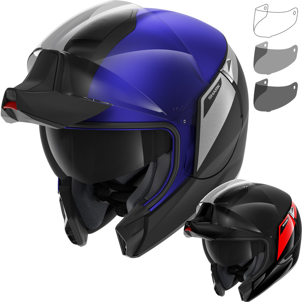 Shark EvoJet Karonn Mat Flip Front Motorcycle Helmet & Visor (Matt Dual Black Red / 53-54cm