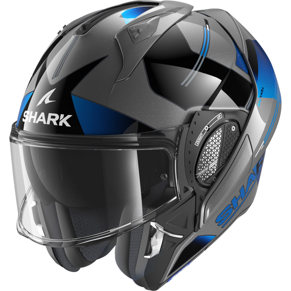 Shark Evo-GT Tekline Black Anthracite Blue Flip Front Motorcycle Helmet & Visor