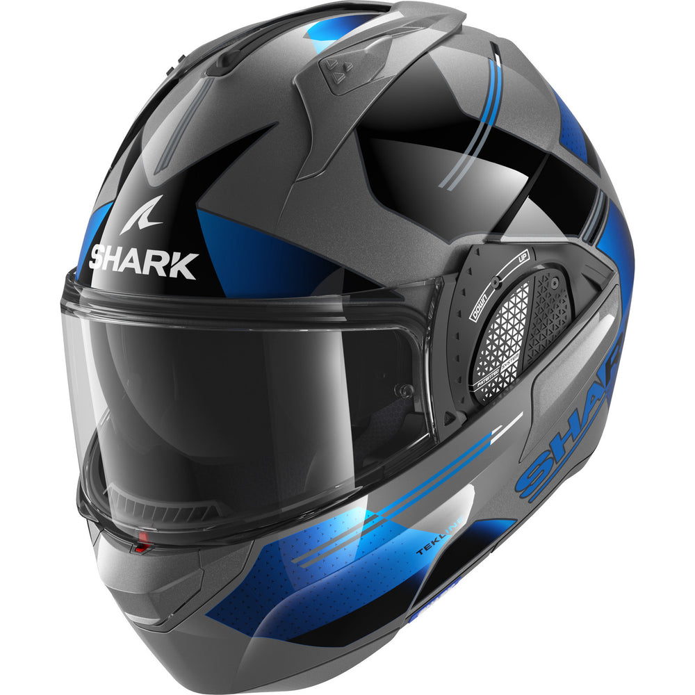 Shark Evo-GT Tekline Black Anthracite Blue Flip Front Motorcycle Helmet & Visor