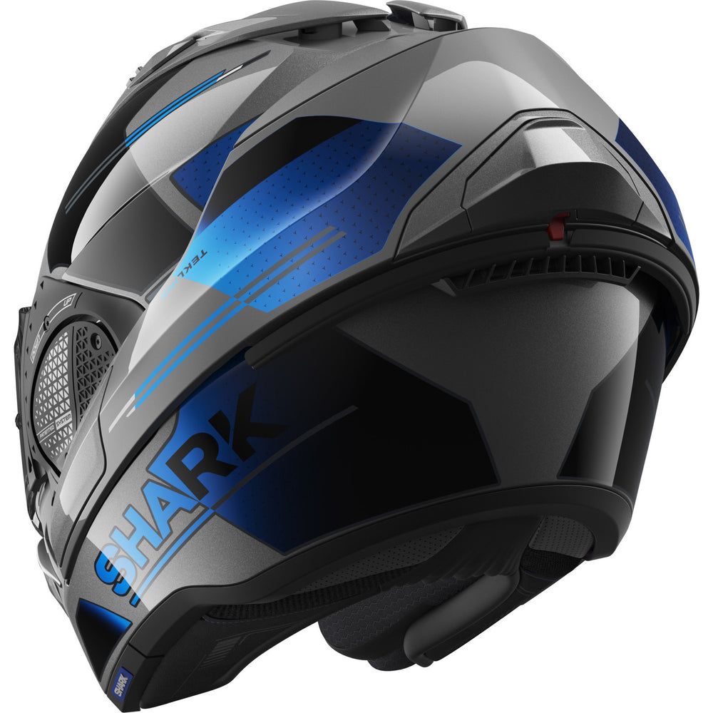 Shark Evo-GT Tekline Black Anthracite Blue Flip Front Motorcycle Helmet & Visor