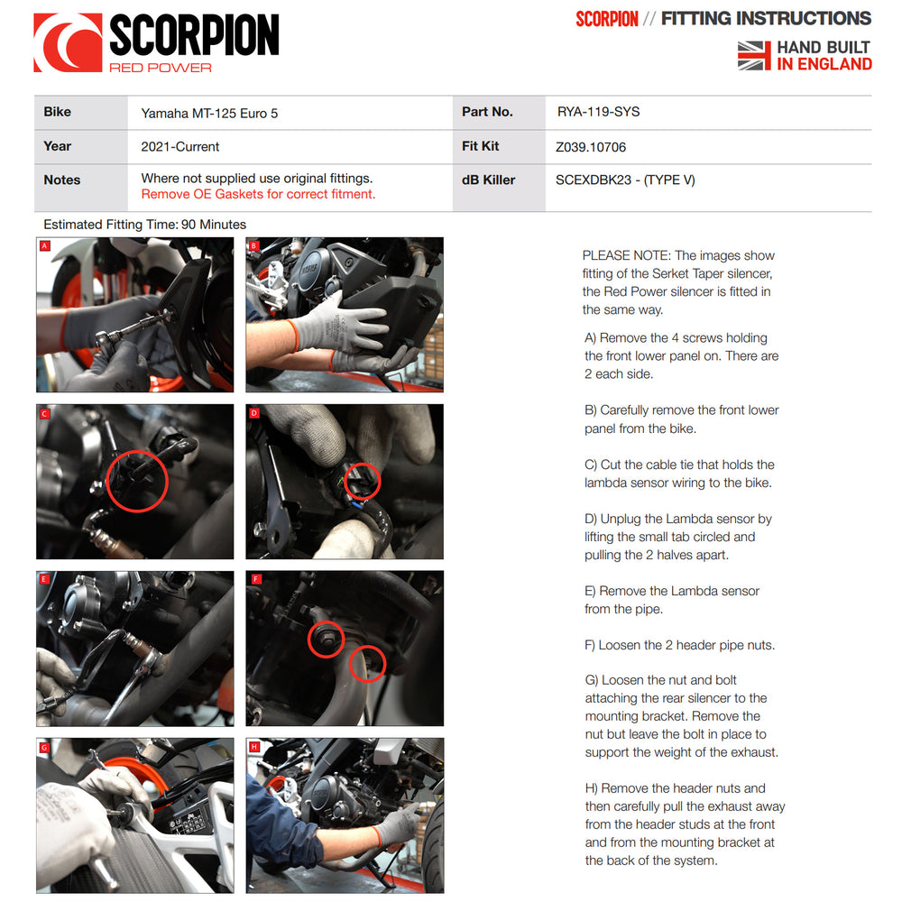Scorpion Serket Taper Full System Titanium Exhaust For Yamaha MT-125 (Euro 5) 2021-2024
