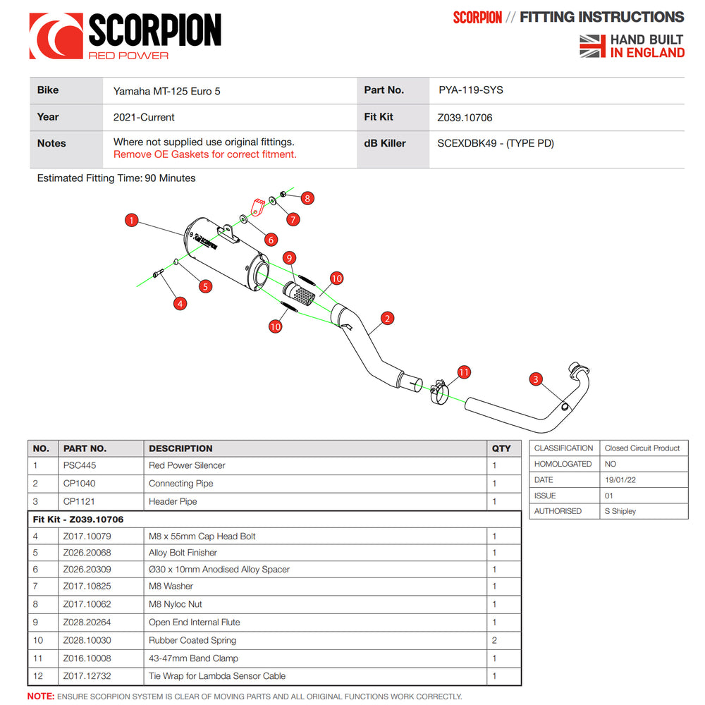 Scorpion Red Power Full System Black Ceramic Exhaust - Yamaha MT-125 (Euro 5) 2021 - 2023