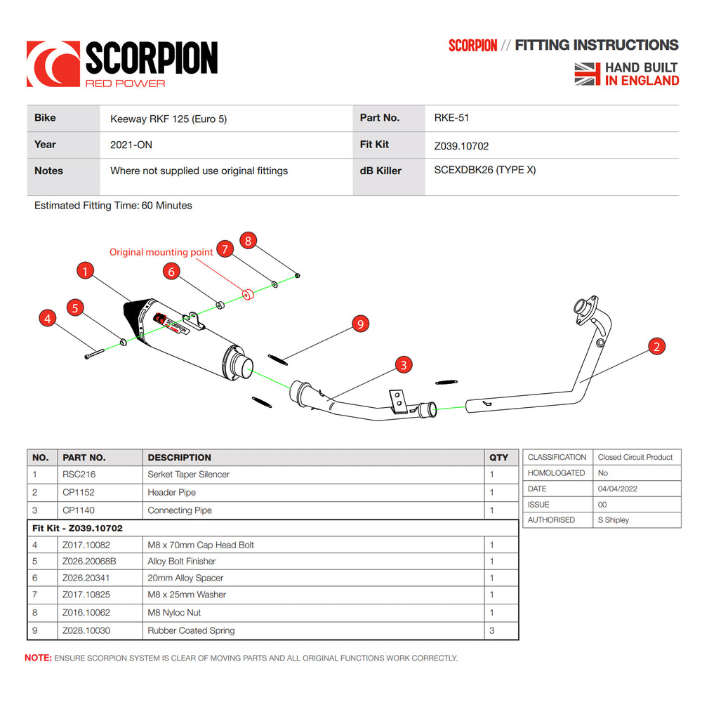 Scorpion Serket Taper Full System Carbon Fibre Exhaust - Keeway RKF-125 (Euro 5) 2021 - 2022