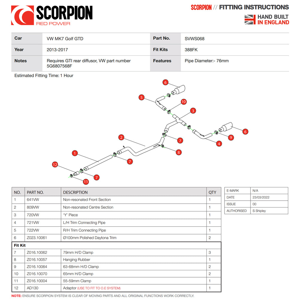 Scorpion Car Exhaust Cat-Back System (Non-Resonated) 100mm Polished Daytona - Volkswagen Golf MK7 GTD 2013 - 2017