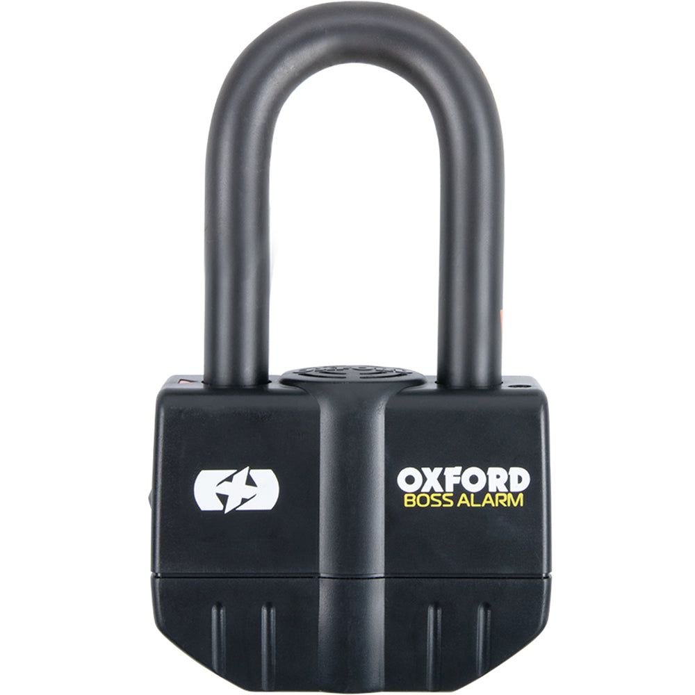 Oxford Boss Alarm 16mm Padlock Black (incl. FREE Cro-Mo 12mm Gold Series Chain 1.5m)