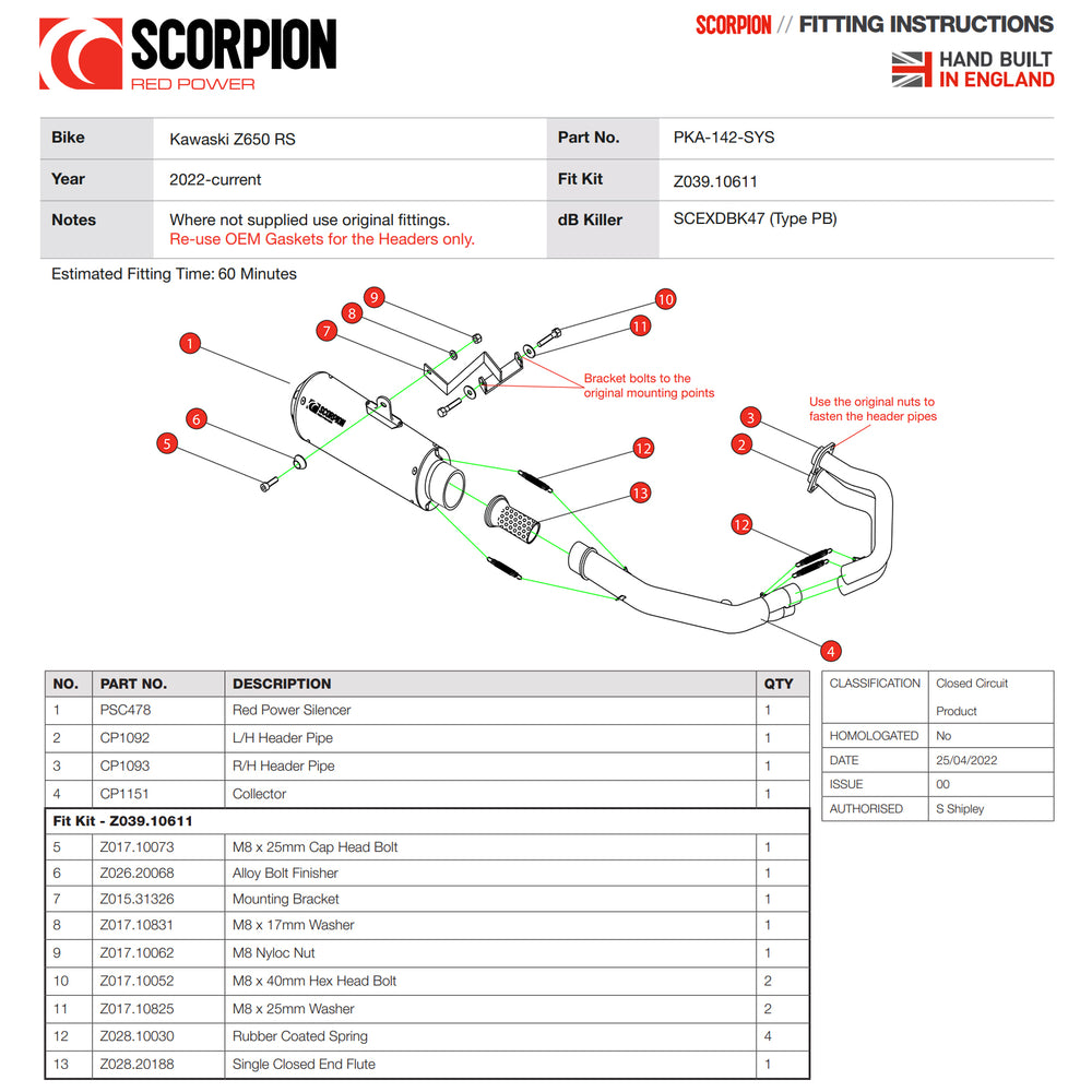 Scorpion Red Power Full System Black Ceramic Exhaust - Kawasaki Z650RS 2022