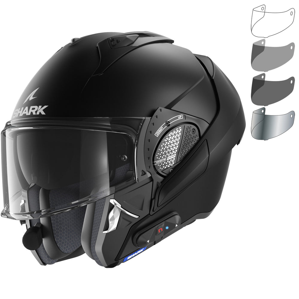 Shark Evo-GT N-COM B802SK Flip Front Motorcycle Helmet & Visor (Matt Black / 53-54cm