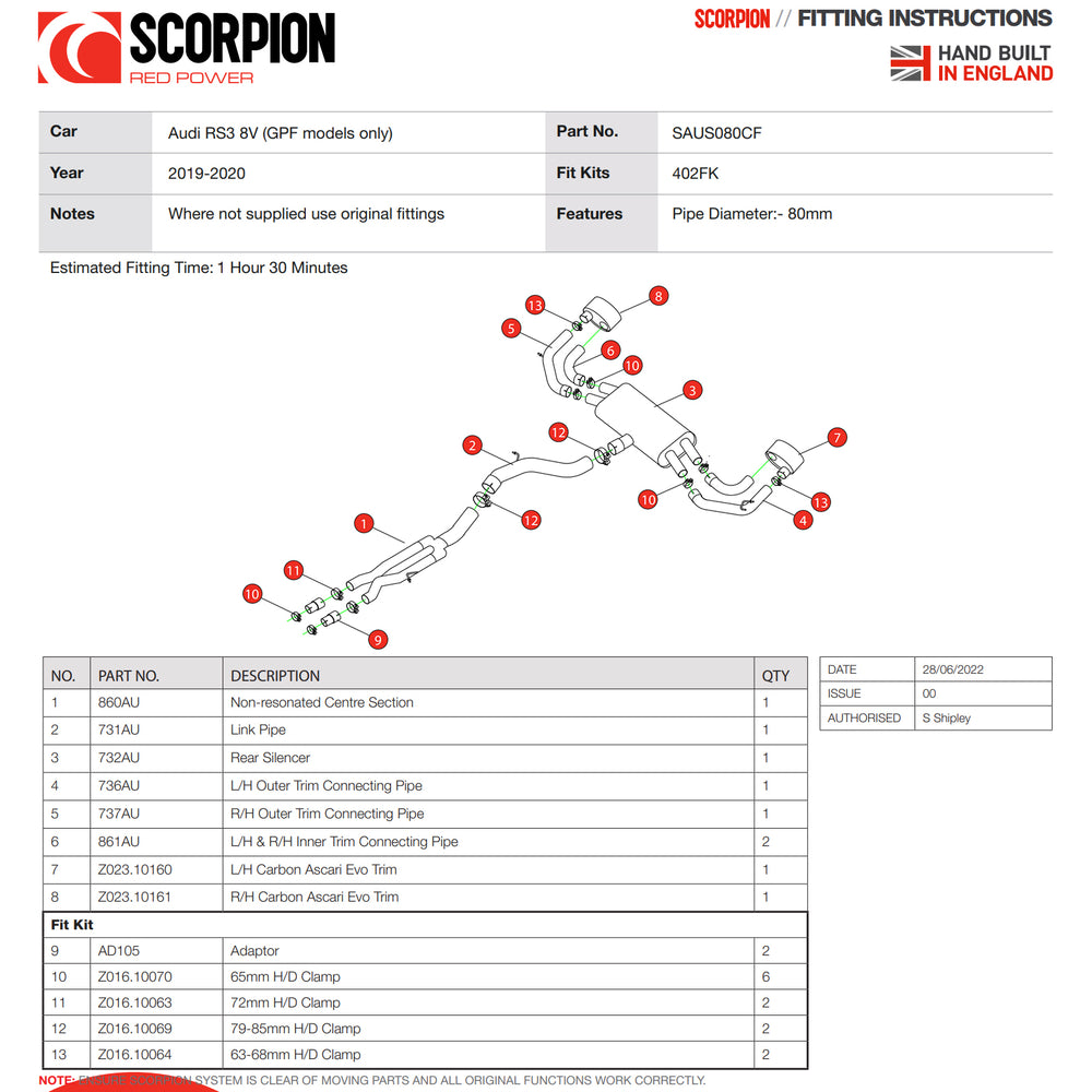 Scorpion Exhaust GPF-Back System (Non-Resonated, Non-Valved) Twin Carbon Ascari Evo - Audi RS3 8V Facelift (GPF Model) 2017 - 2020