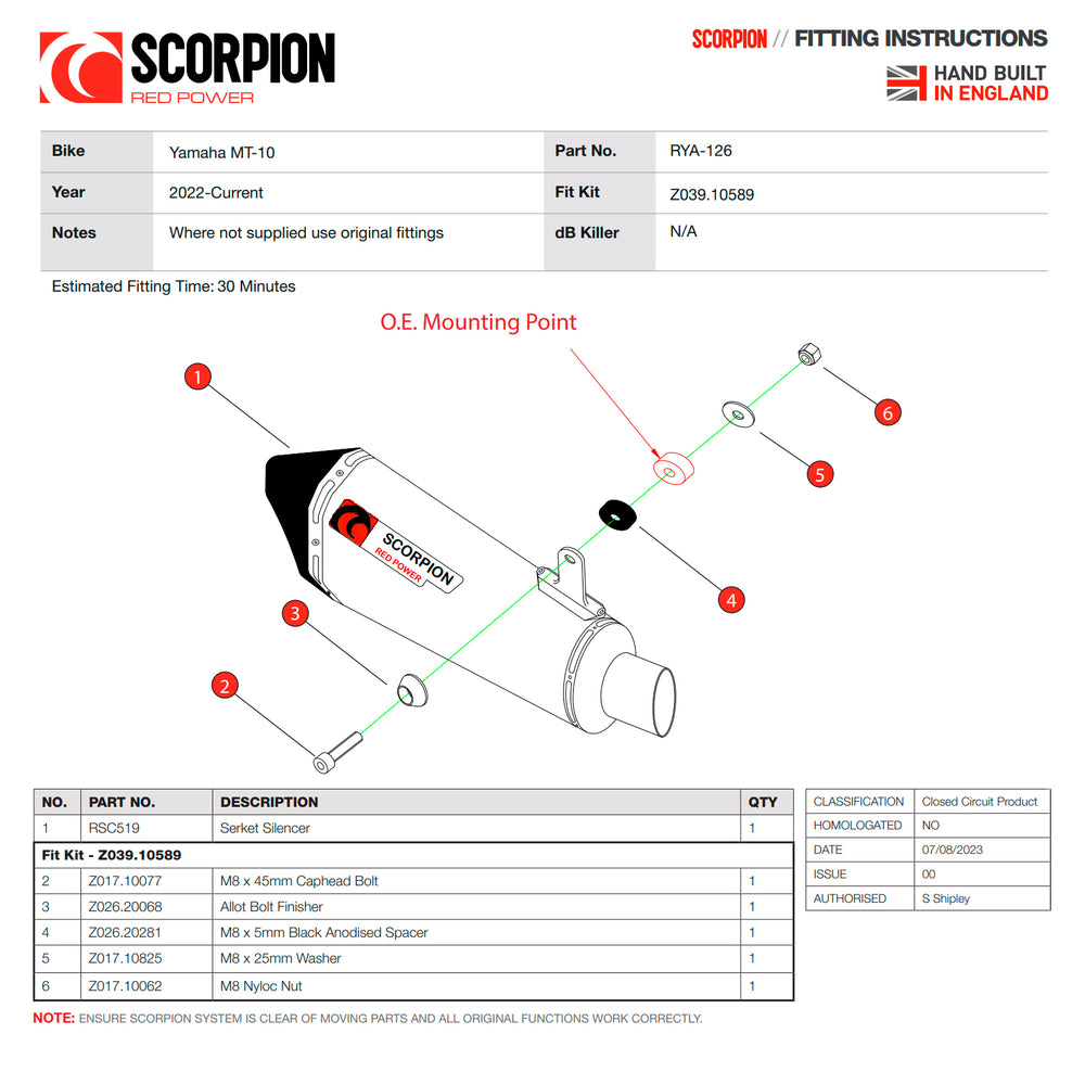 Scorpion Serket Taper Stainless Steel Slip-On Exhaust For Yamaha MT-10 2022-2025
