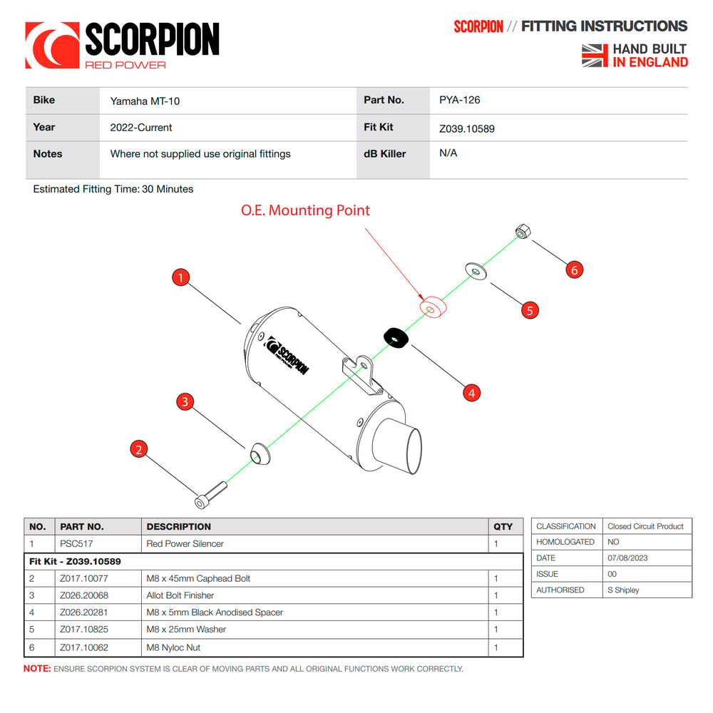 Scorpion Red Power Black Ceramic Slip-On Exhaust For Yamaha MT-10 2022-2025