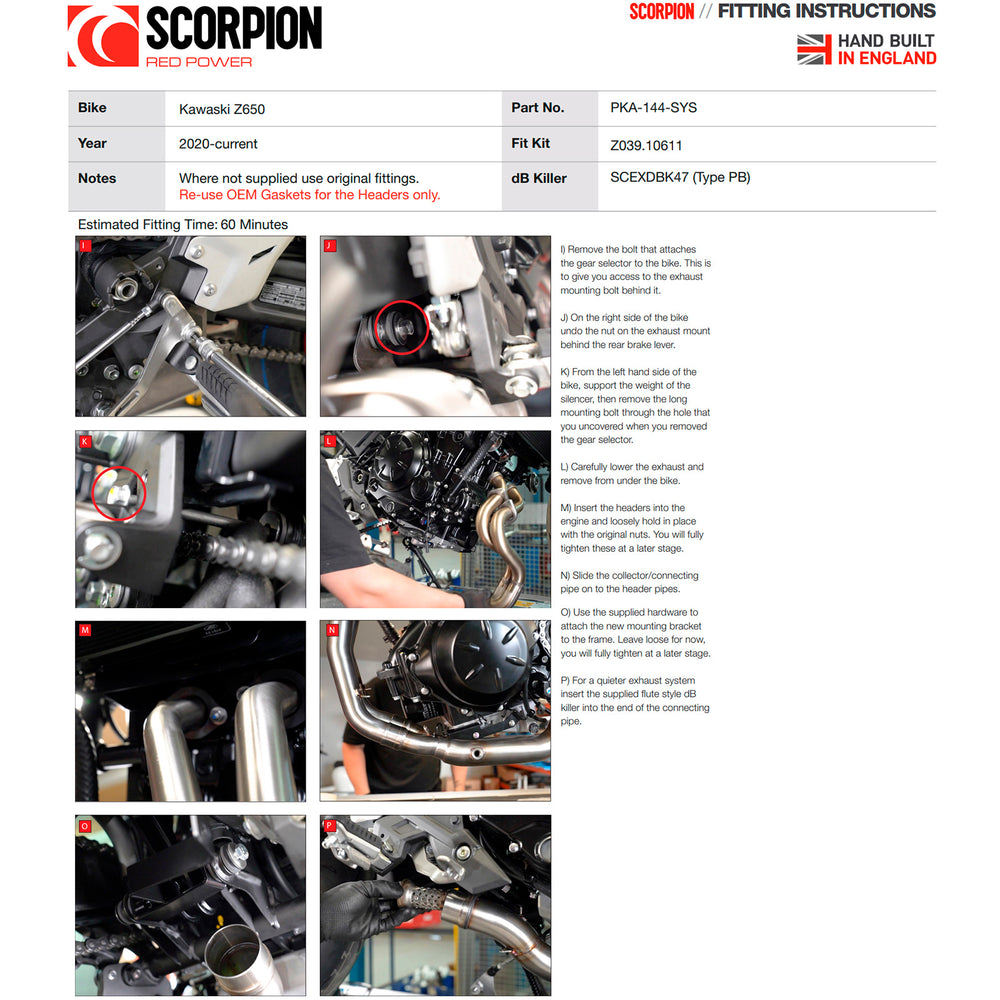 Scorpion Red Power Full System Stainless Steel Exhaust for Kawasaki Z650 2020 - 2023