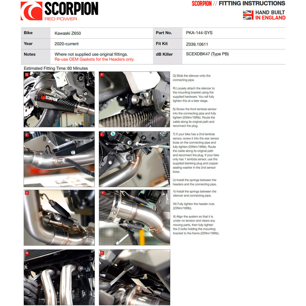 Scorpion Red Power Full System Stainless Steel Exhaust for Kawasaki Z650 2020 - 2023