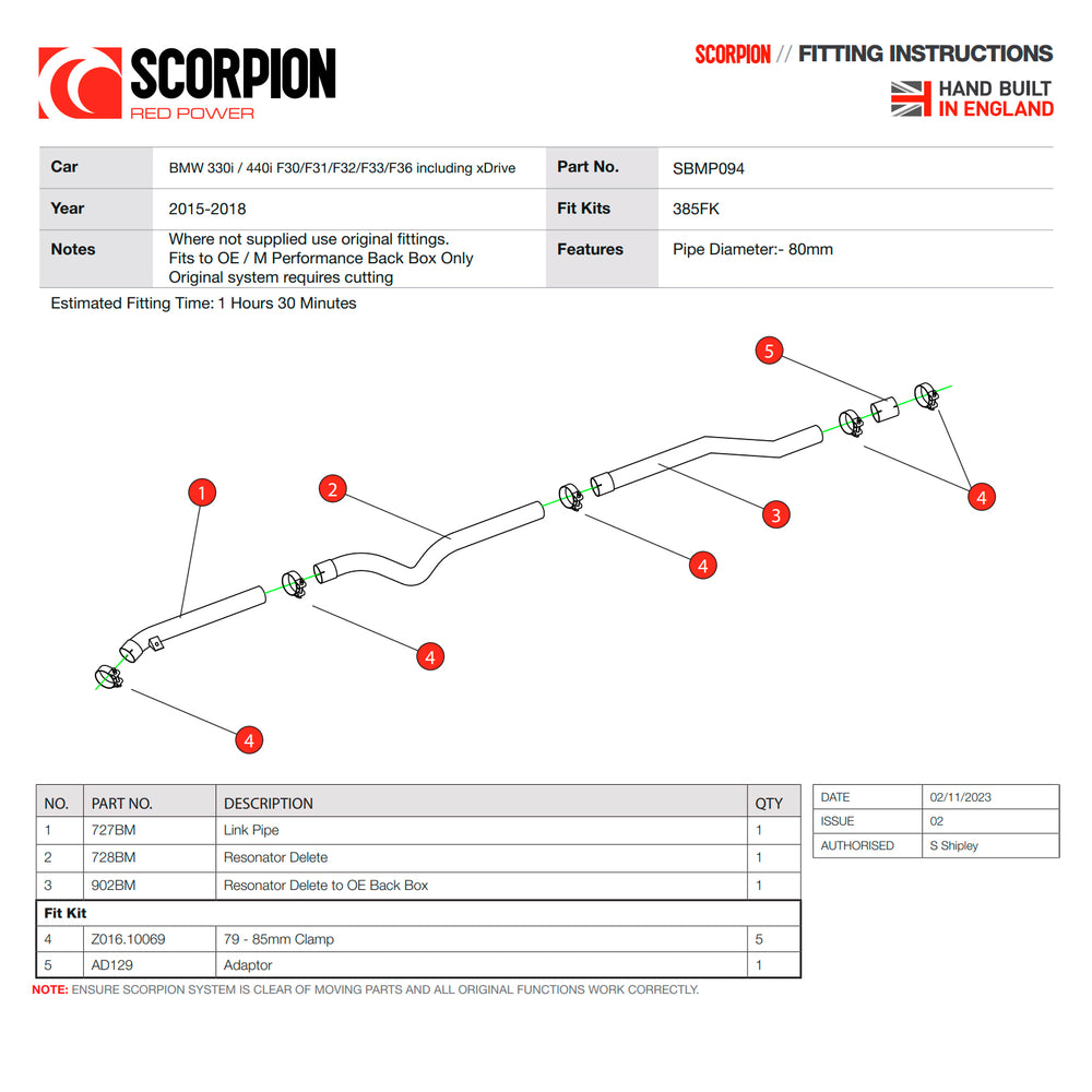 Scorpion Car Exhaust Resonator Delete Section for BMW 340i 2015-2018 & 440i 2016-2018
