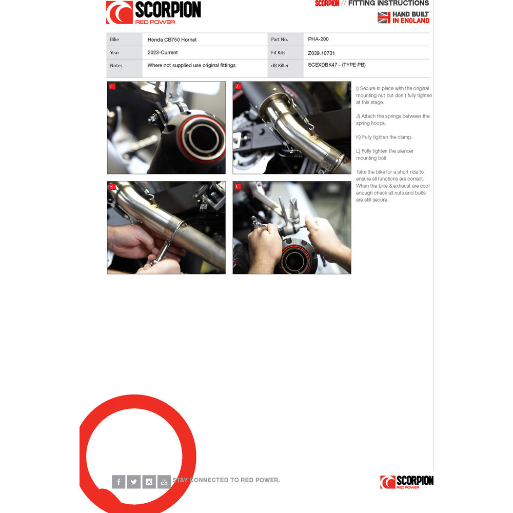 Scorpion Red Power Black Ceramic Slip-On Exhaust For Honda CB750 Hornet 2023