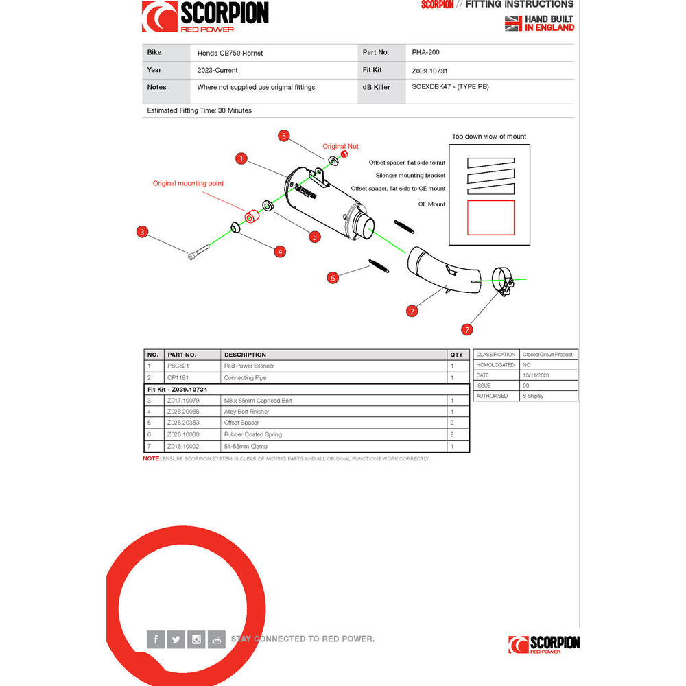 Scorpion Red Power Black Ceramic Slip-On Exhaust For Honda CB750 Hornet 2023