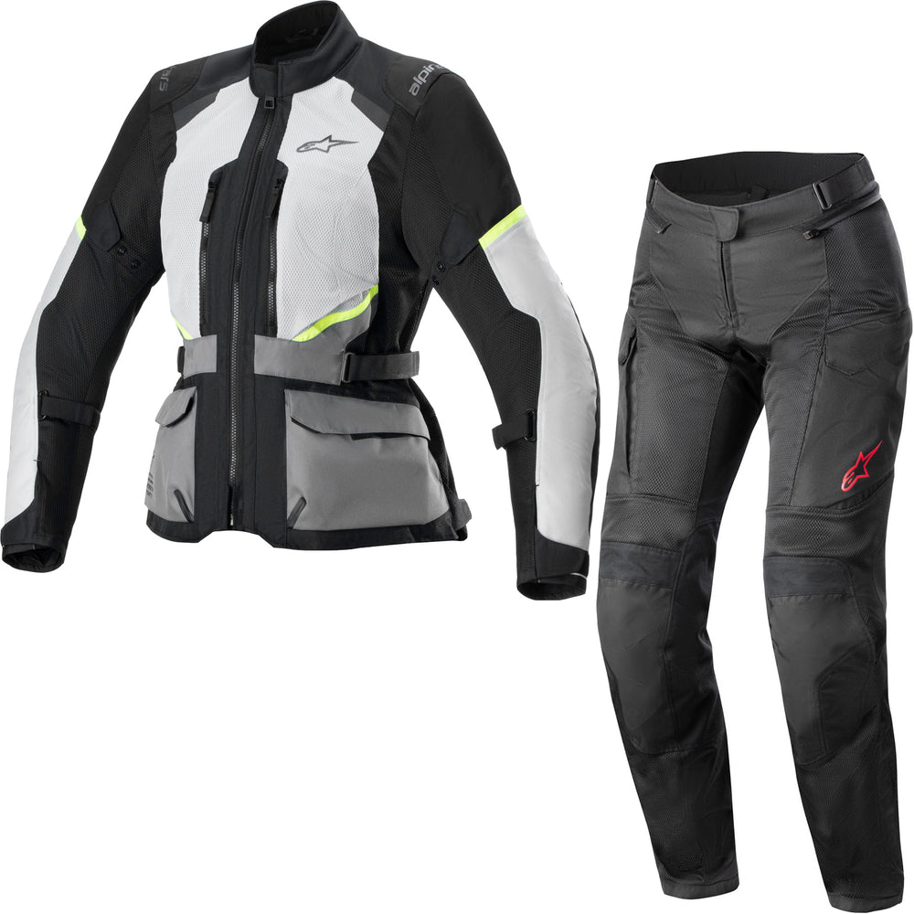 Alpinestars Stella Andes Air DryStar Ladies Motorcycle Jacket & Trousers Ice Grey Dark Grey Black Kit