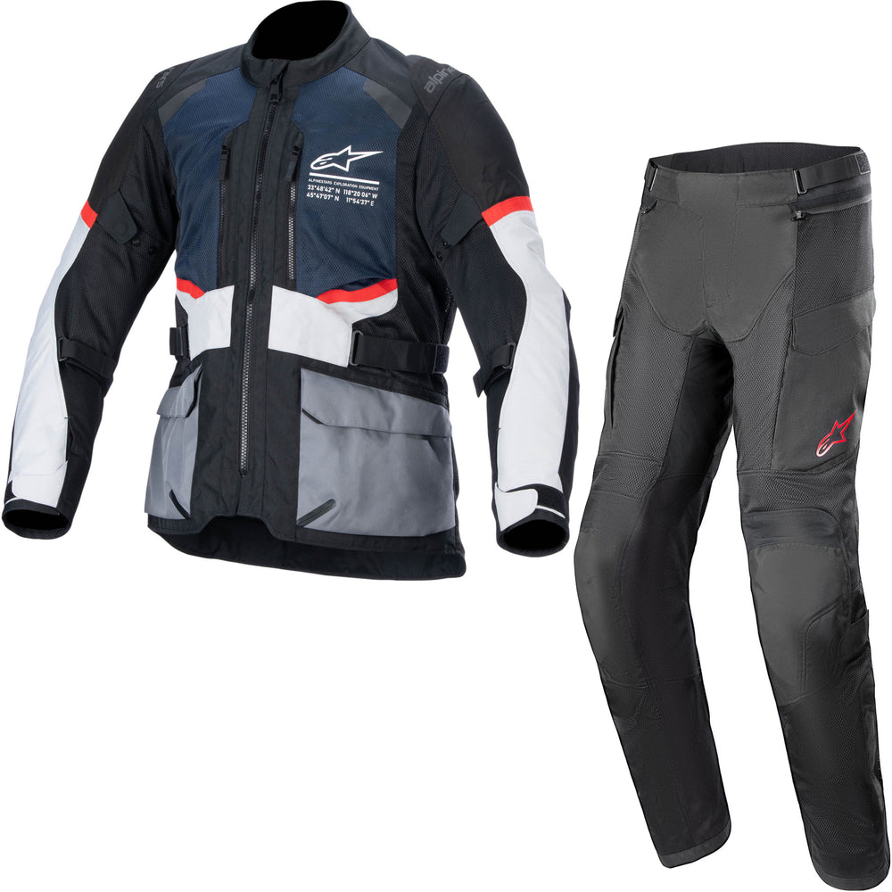 Alpinestars Andes Air DryStar Motorcycle Jacket & Trousers Blue Grey Black Kit