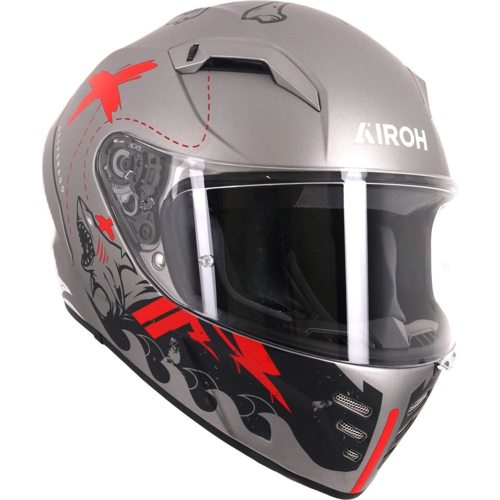 crazy guy on motorcycle with red helmet Airoh Connor Desperado Motorcycle Helmet