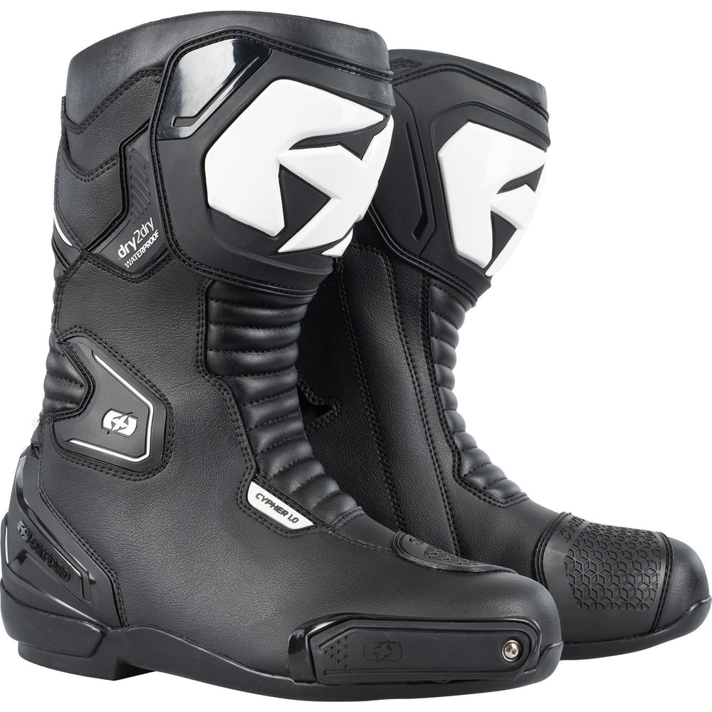 Oxford Cypher 1.0 Dry2Dry Motorcycle Boots - Black White