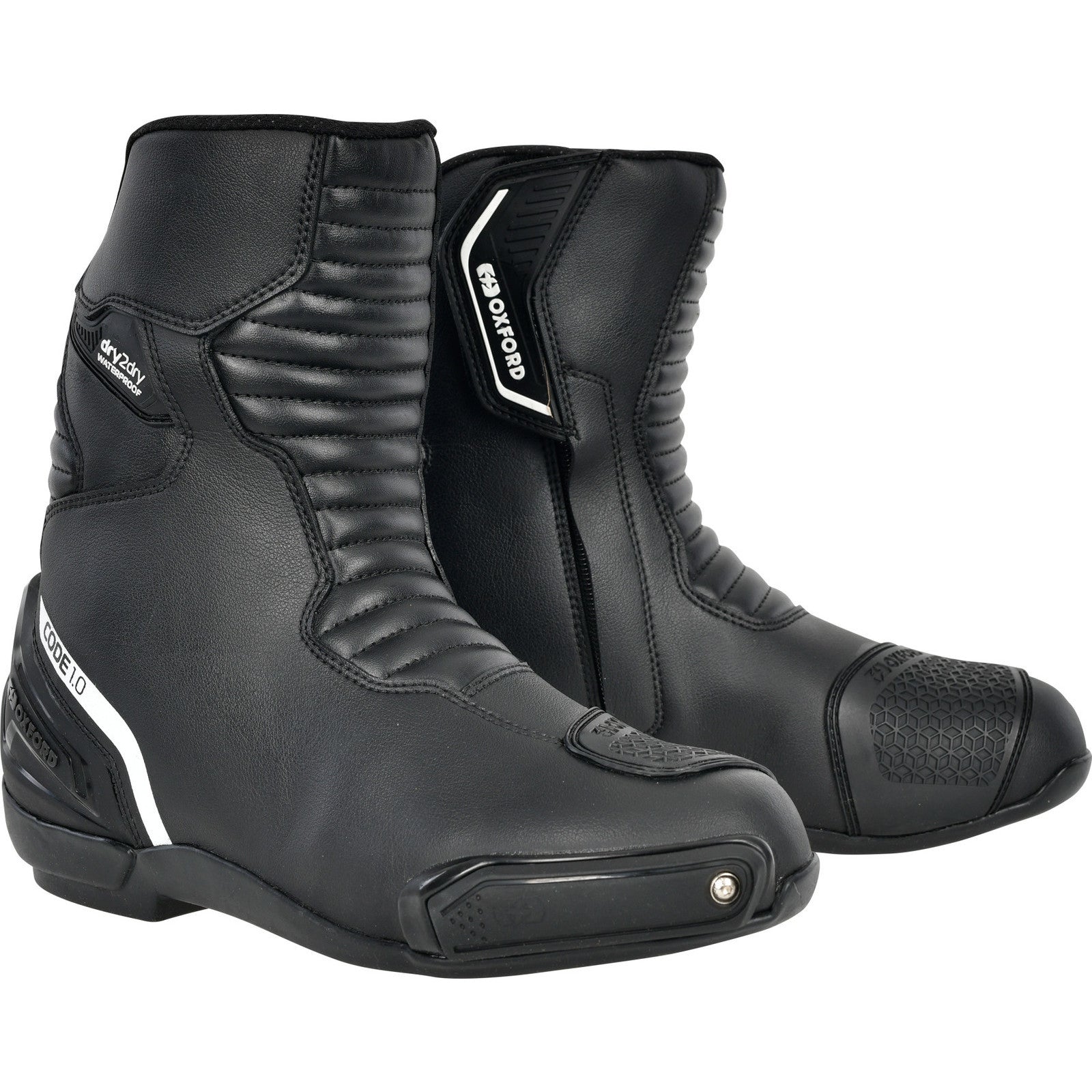 Oxford Code Oxford Code 1.0 Mid Dry2Dry Motorcycle Boots - Black White – Ghostbikes