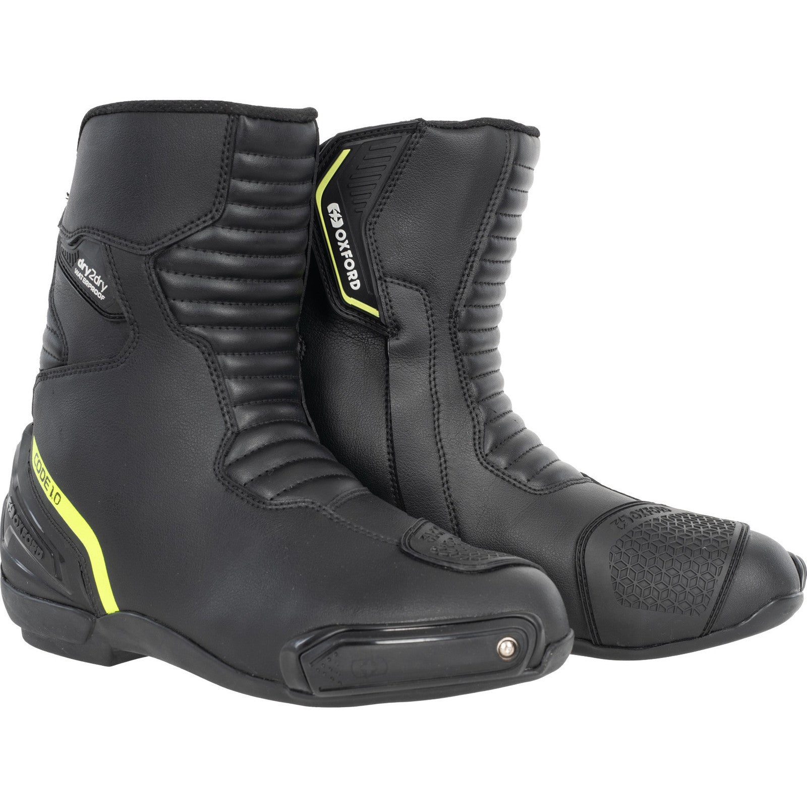 Oxford Code 1.0 Mid Dry2Dry Motorcycle Boots - Black Fluo Yellow ...