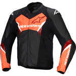 Alpinestars Faster V3 Leather Motorcycle Jacket - Black Red Fluo