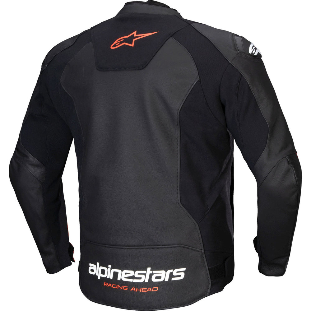 Alpinestars Faster V3 Leather Motorcycle Jacket - Black Red Fluo