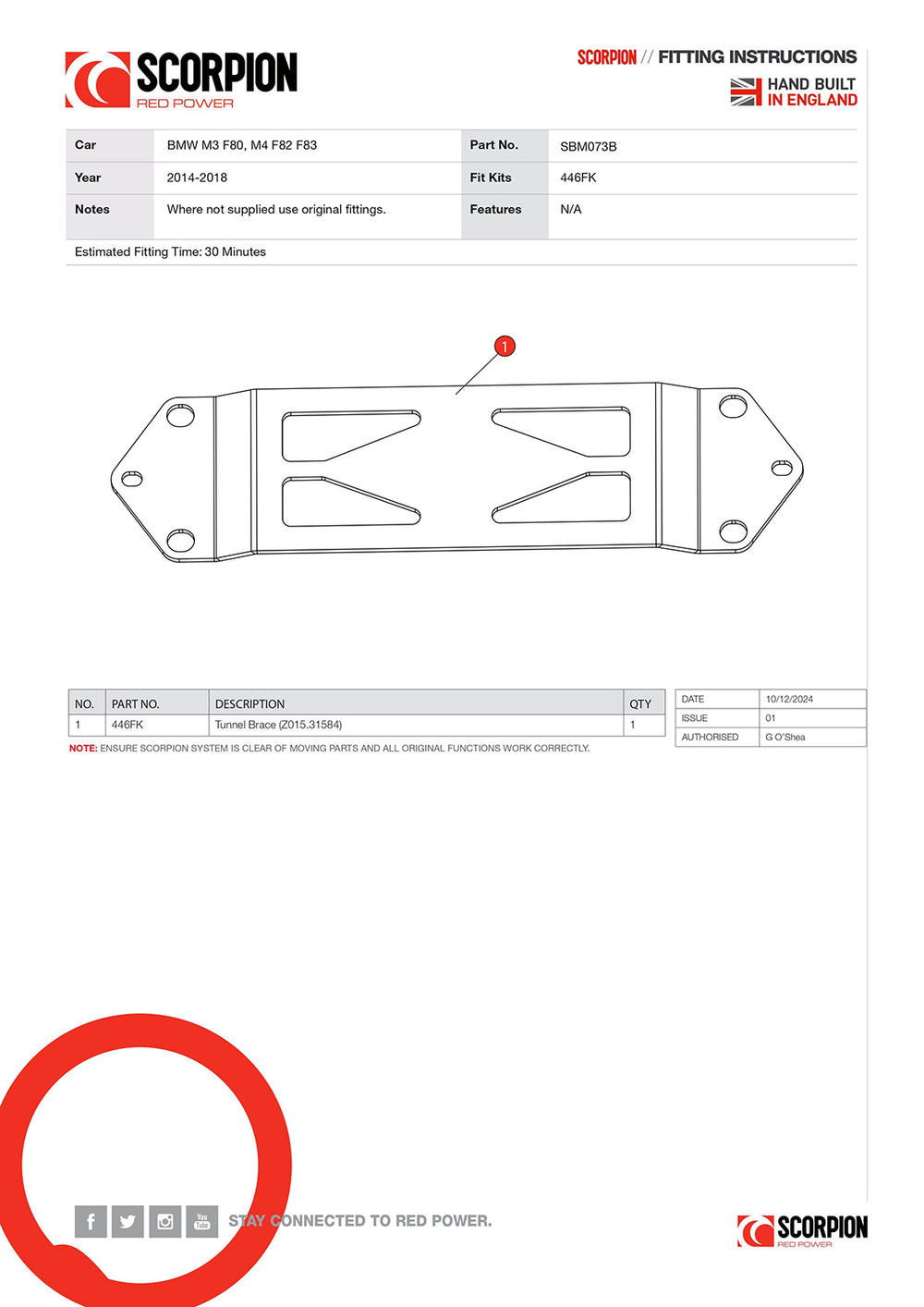 Scorpion Car Exhaust Tunnel Brace - BMW M3 F80 & M4 F82-F83