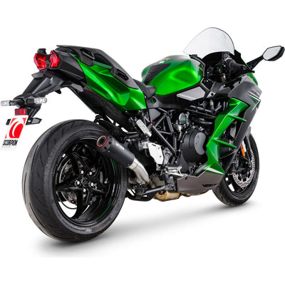 Scorpion Red Power Black Ceramic Slip-On Exhaust For Kawasaki Ninja H2 SX 2022-2025