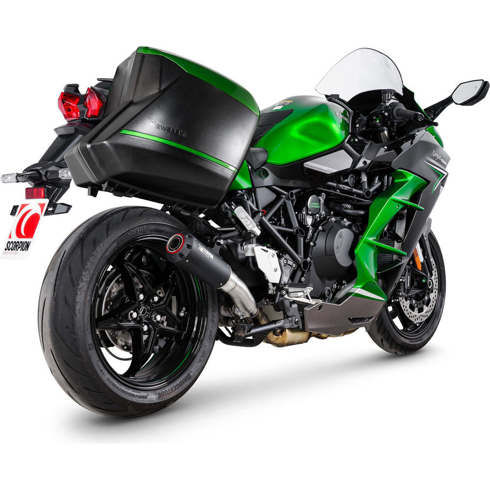 Scorpion Red Power Black Ceramic Slip-On Exhaust For Kawasaki Ninja H2 SX 2022-2025