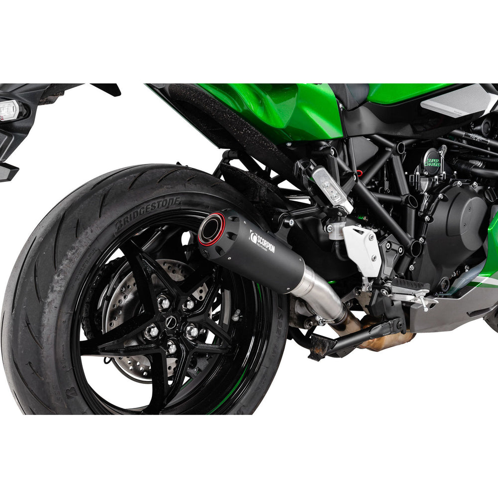 Scorpion Red Power Black Ceramic Slip-On Exhaust For Kawasaki Ninja H2 SX 2022-2025