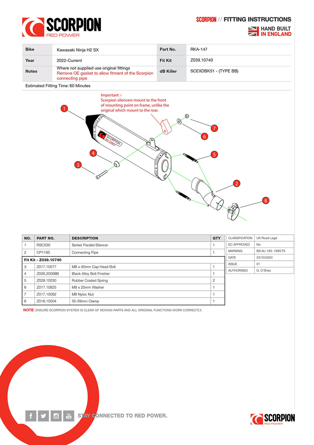 Scorpion Serket Parallel Carbon Fibre Slip-On Exhaust for Kawasaki Ninja H2 SX 2022 - 2024