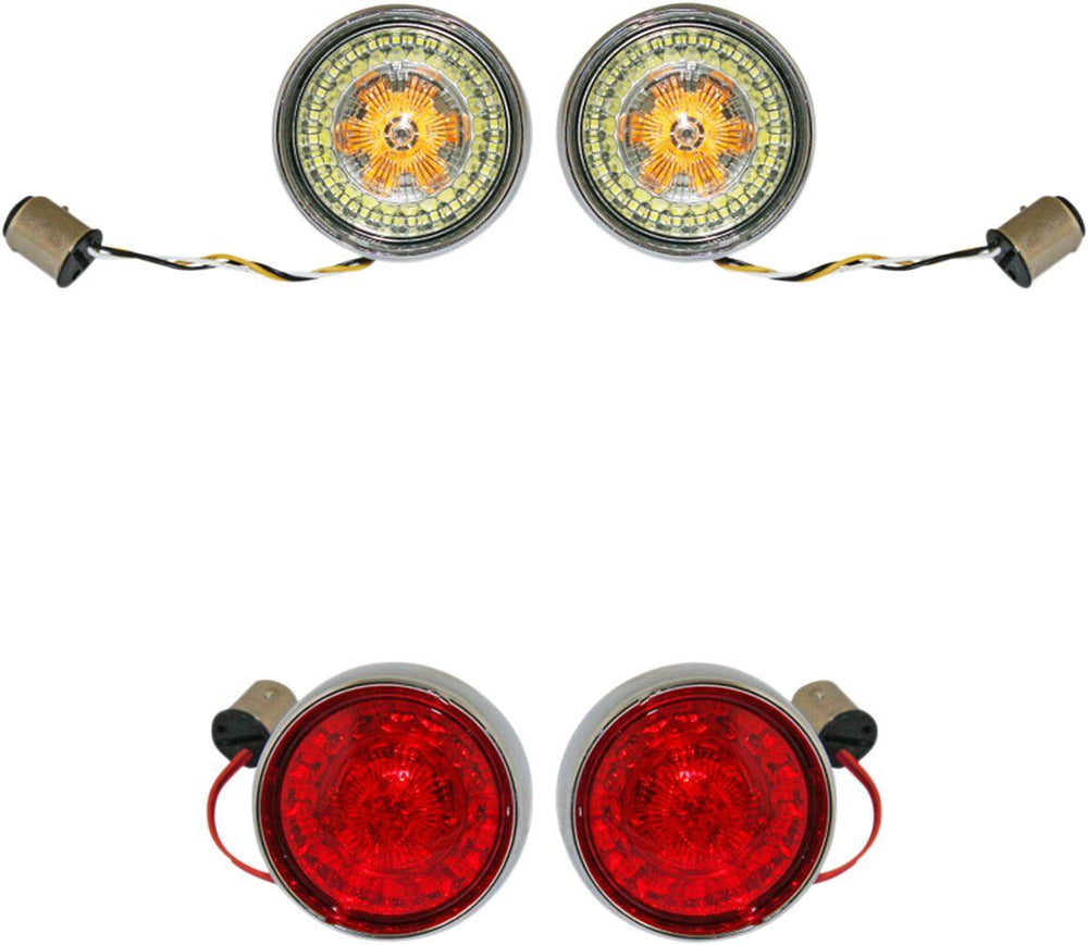 Custom Dynamics Complete Front & Rear Turn Signal Conversion Kit with Bullet Bezel Lenses For Harley Davidson FLD 1690 2012-2013 Chrome Clear Red