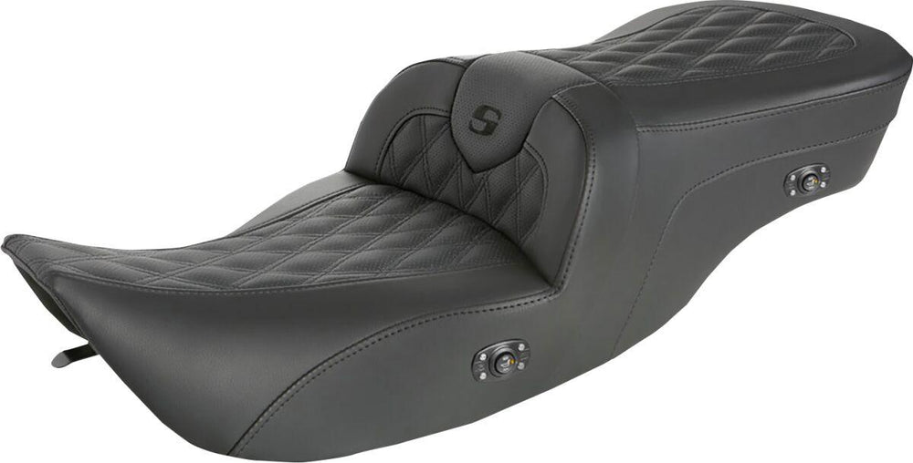 Saddlemen Heated Roadsofa Lattice Stitched Seat For Harley Davidson FLHR 1340 1997-1998 77.5 cm Long - Black