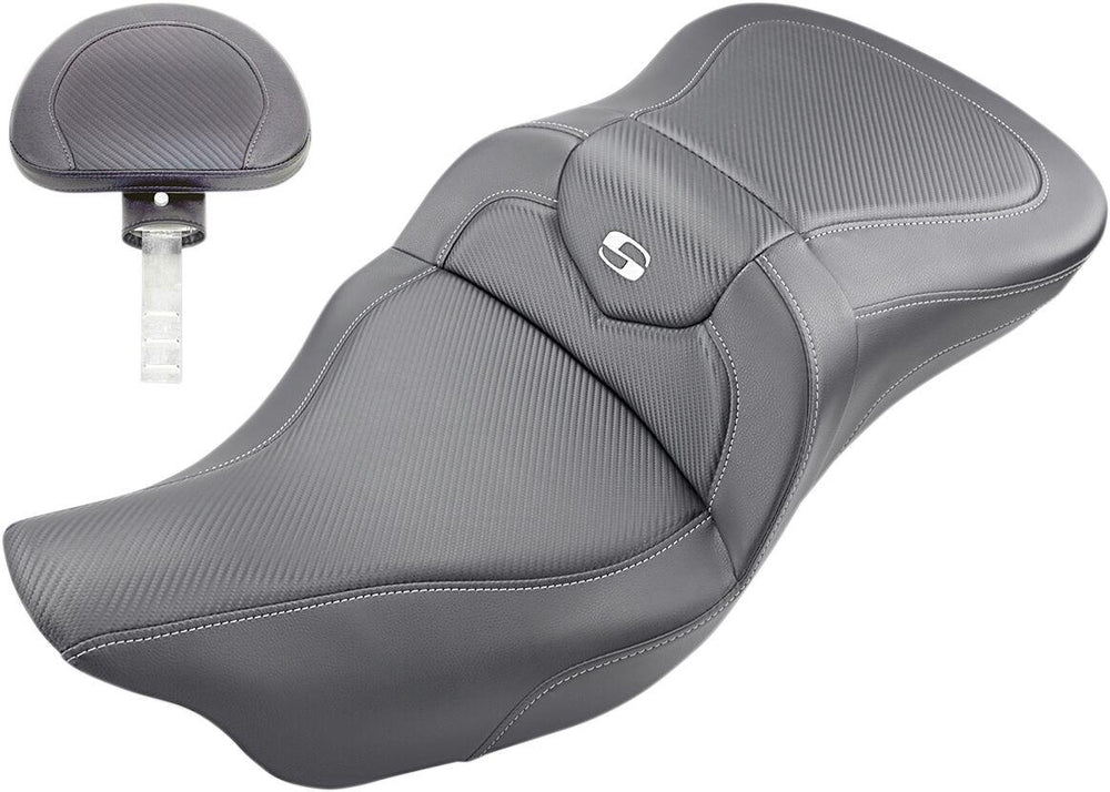 Saddlemen Extended Reach RoadSofa Seat With Backrest For Harley Davidson FLHR 1584 2008 - Black Silver