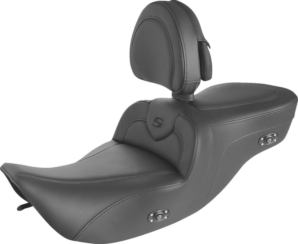 Saddlemen Heated RoadSofa Black Stitching Seat with Backrest For Harley Davidson FLHR 1340 1997-1998 - Black