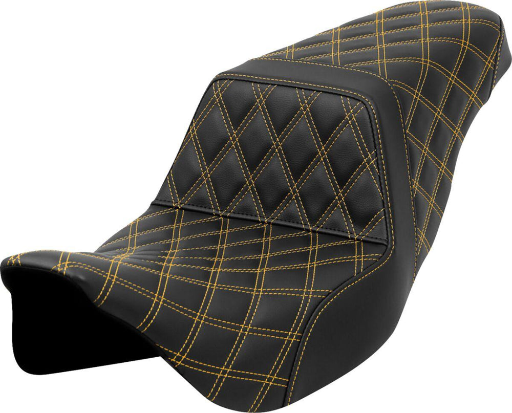 Saddlemen Lattice Stitch Step Up Seat For Harley Davidson FLH 1868 2021 - Black/Gold (Driver Seat Length: 38 cm)