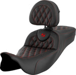 Saddlemen Roadsofa Extended Reach Seat With Backrest For Harley Davidson FLHR 1584 2008 - Black/Red (Driver Seat Length: 42 cm)