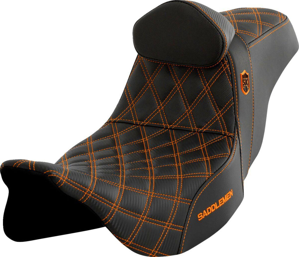 Saddlemen Pro Series SDC Performance Carbon Grip Seat With Backrest For Harley Davidson FLHFB 1868 2023 - Black/Orange