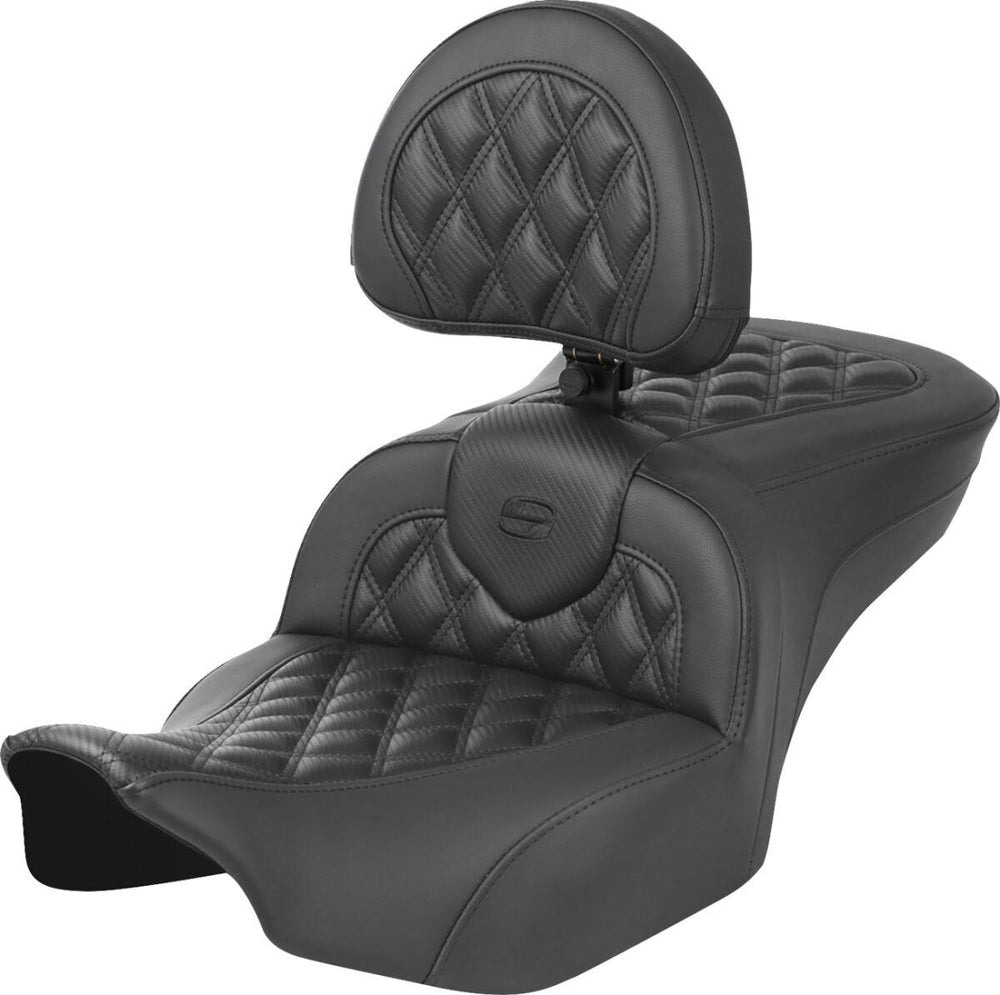 Saddlemen Roadsofa Lattice Stitch Seat With Backrest For Harley Davidson FLHX 1923 2024 - Black