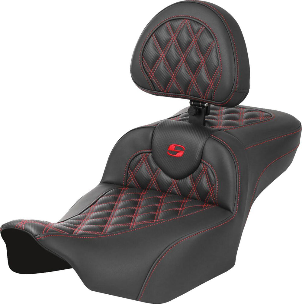 Saddlemen Roadsofa Extended Reach Carbon Fiber Seat For Harley Davidson FLHX 1923 2024 - Black Red