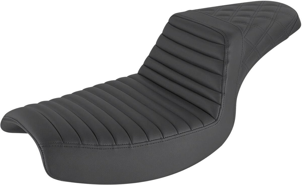 Saddlemen Step Up Seat For Harley Davidson FXR 1340 1986-1994 Rear Lattice Stitch Front Tuck-n-Roll - Black