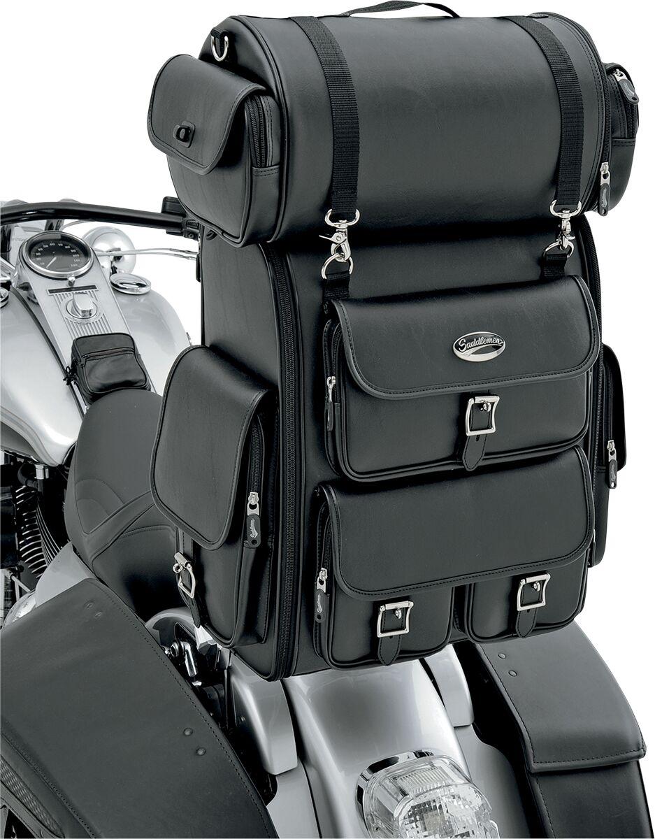 Saddlemen EX2200 Sissy Bar Bag with Roll Bag For Harley Davidson FLD 1690 2012 - Black Chrome