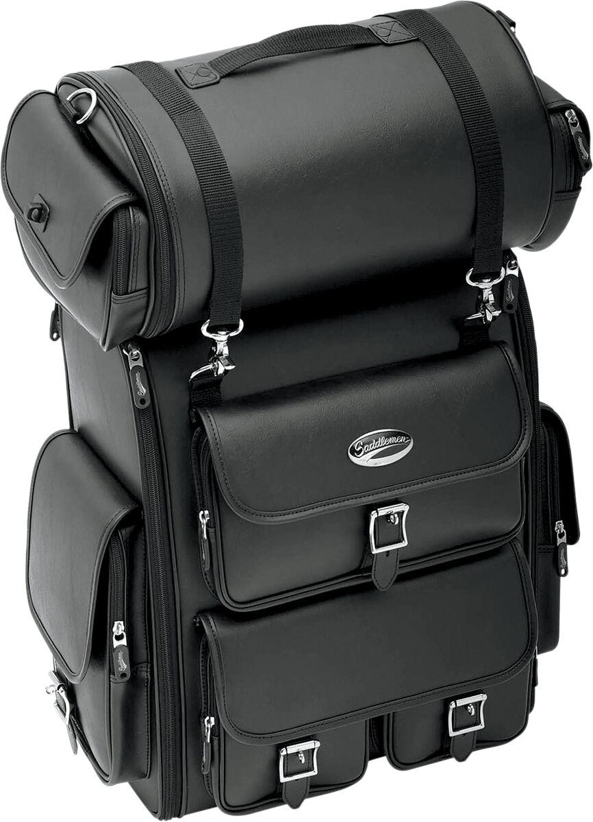 Saddlemen EX2200 Sissy Bar Bag with Roll Bag For Harley Davidson FLD 1690 2012 - Black Chrome