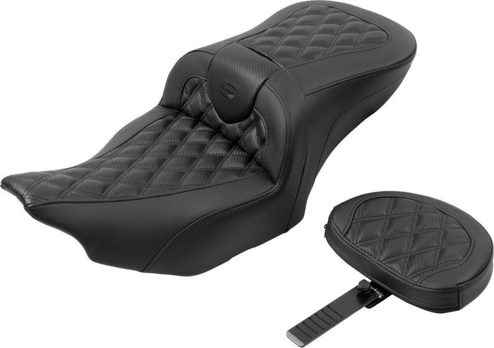 Saddlemen Roadsofa Lattice Stitch Seat With Backrest For Harley Davidson FLHX 1923 2024 - Black