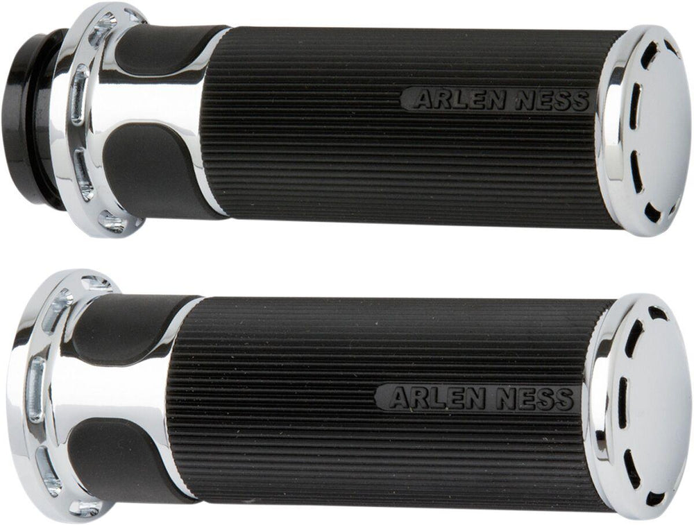 Arlen Ness Fusion Slot Track Grips For Harley Davidson FLDE 1750 2018-2020 - Black Chrome