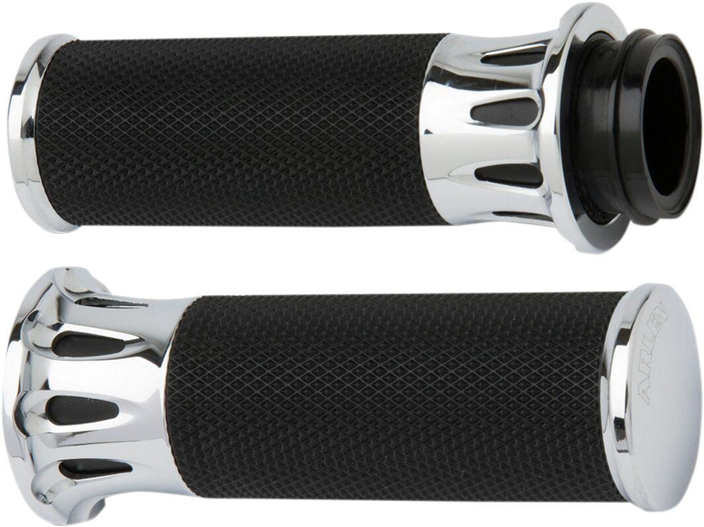 Arlen Ness Fusion Deep Cut Grips For Harley Davidson FLDE 1750 2018-2020 - Black Chrome