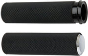 Arlen Ness Knurled Grips For Harley Davidson FL 1200 1976-1977 - Black Chrome