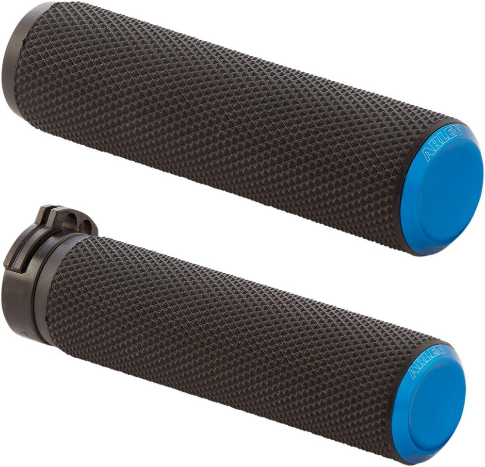 Arlen Ness Knurled Grips For Harley Davidson FL 1200 1976-1977 - Black Blue